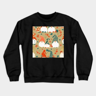 Autumn Gnomes with Long White Beards and Knitted Hats on Green Background Crewneck Sweatshirt